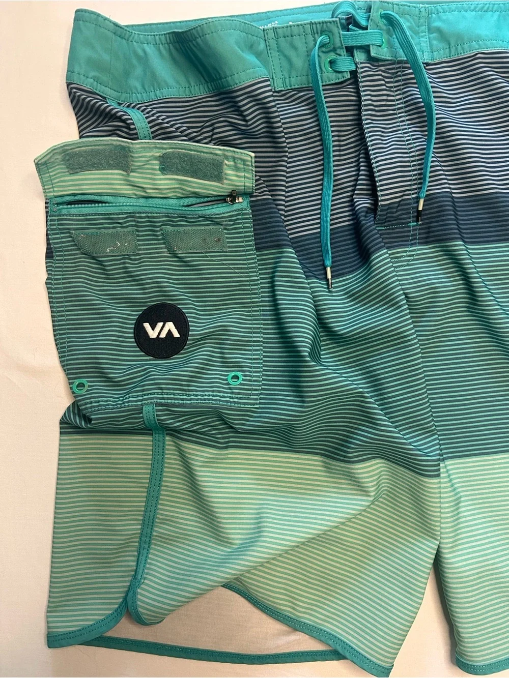 RVCA Men’s Teal & Navy Gradient Stripe Swim Board Shorts